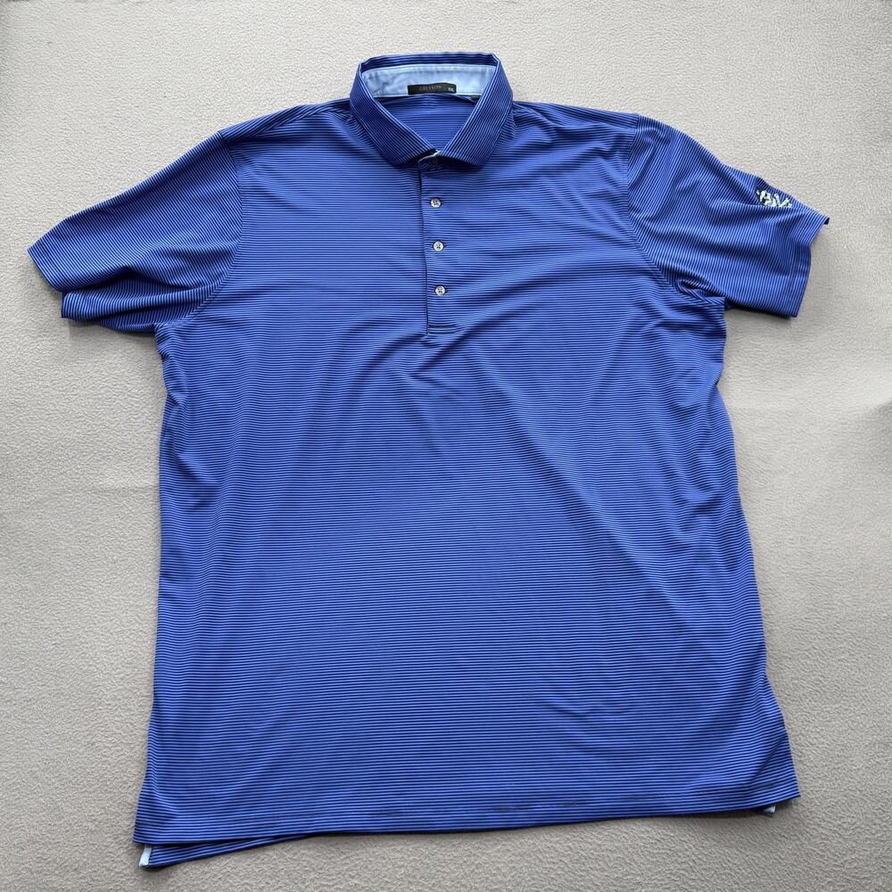 Greyson Polo Shirt Mens 2XL Blue‎ Striped Golf Golfing Performance Stretch.